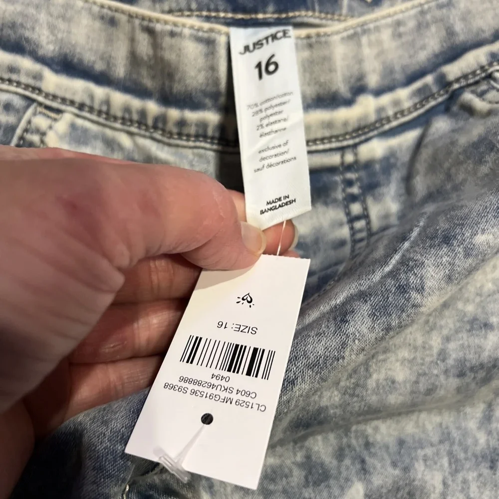 New JUSTICE YOUTH  GIRLS LEGGINGS Sz 16 MID‎ RISE DENIM RINSE STRETCH